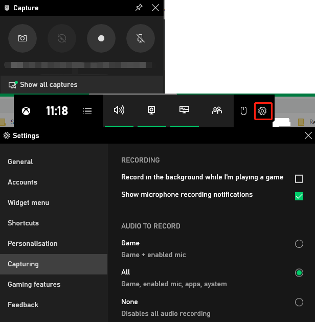 Xbox Game Bar 开始录制
